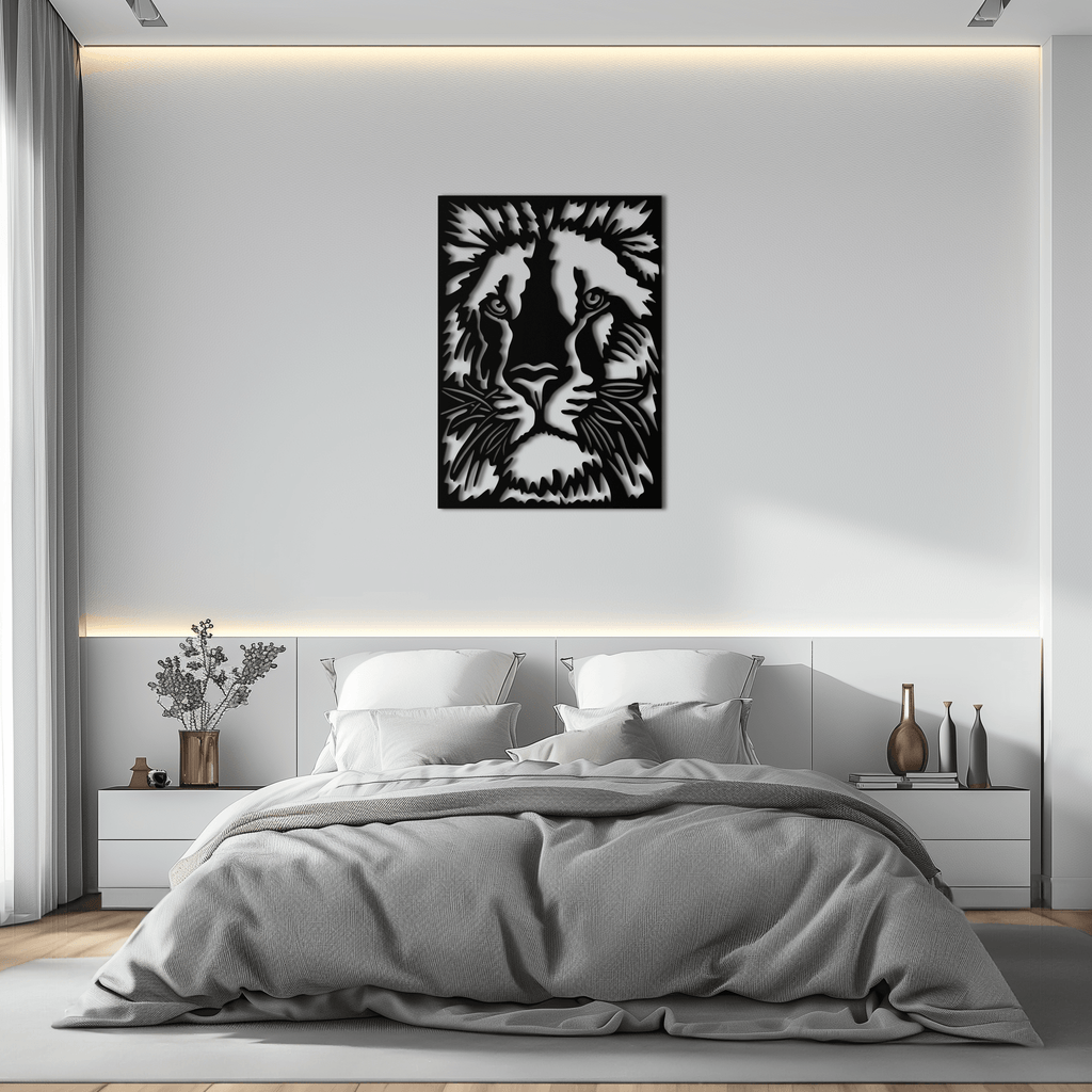 Steel Tiger Face Metal Wall Art - Contemporary Minimalist Style