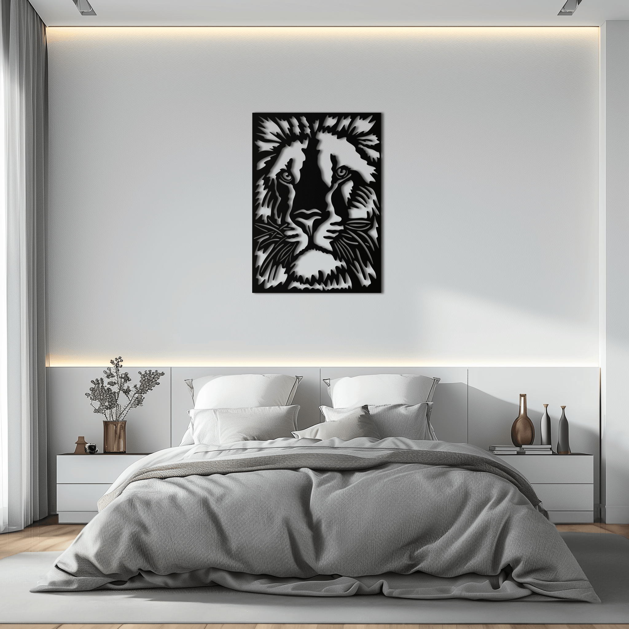 Steel Tiger Face Metal Wall Art - Contemporary Minimalist Style
