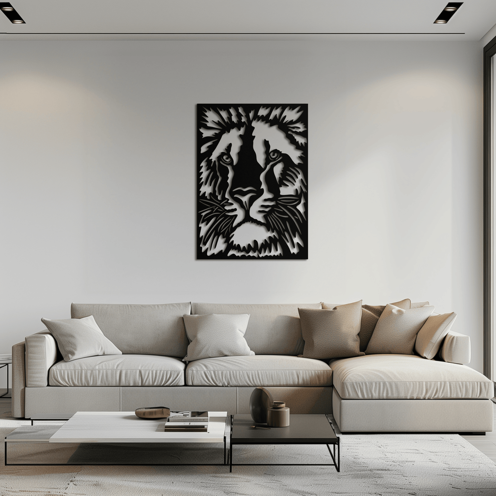 Steel Tiger Face Metal Wall Art - Contemporary Minimalist Style