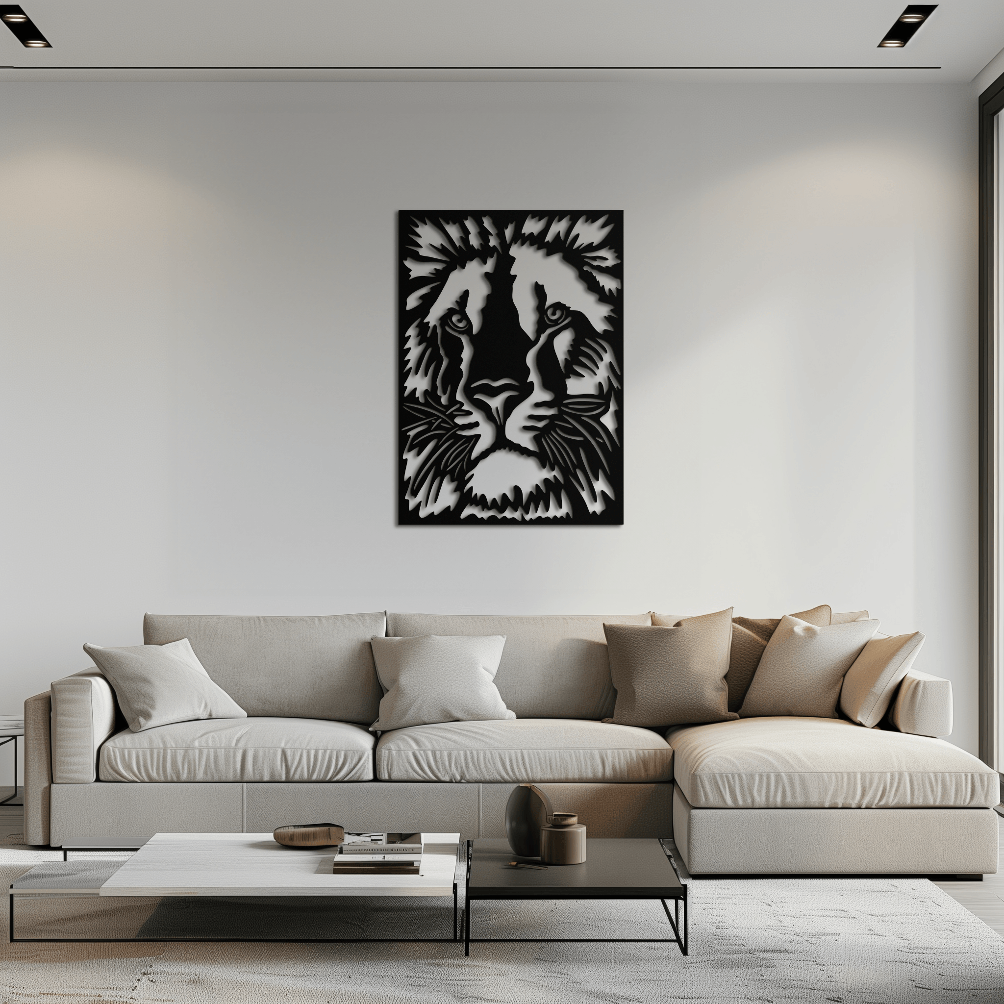 Steel Tiger Face Metal Wall Art - Contemporary Minimalist Style
