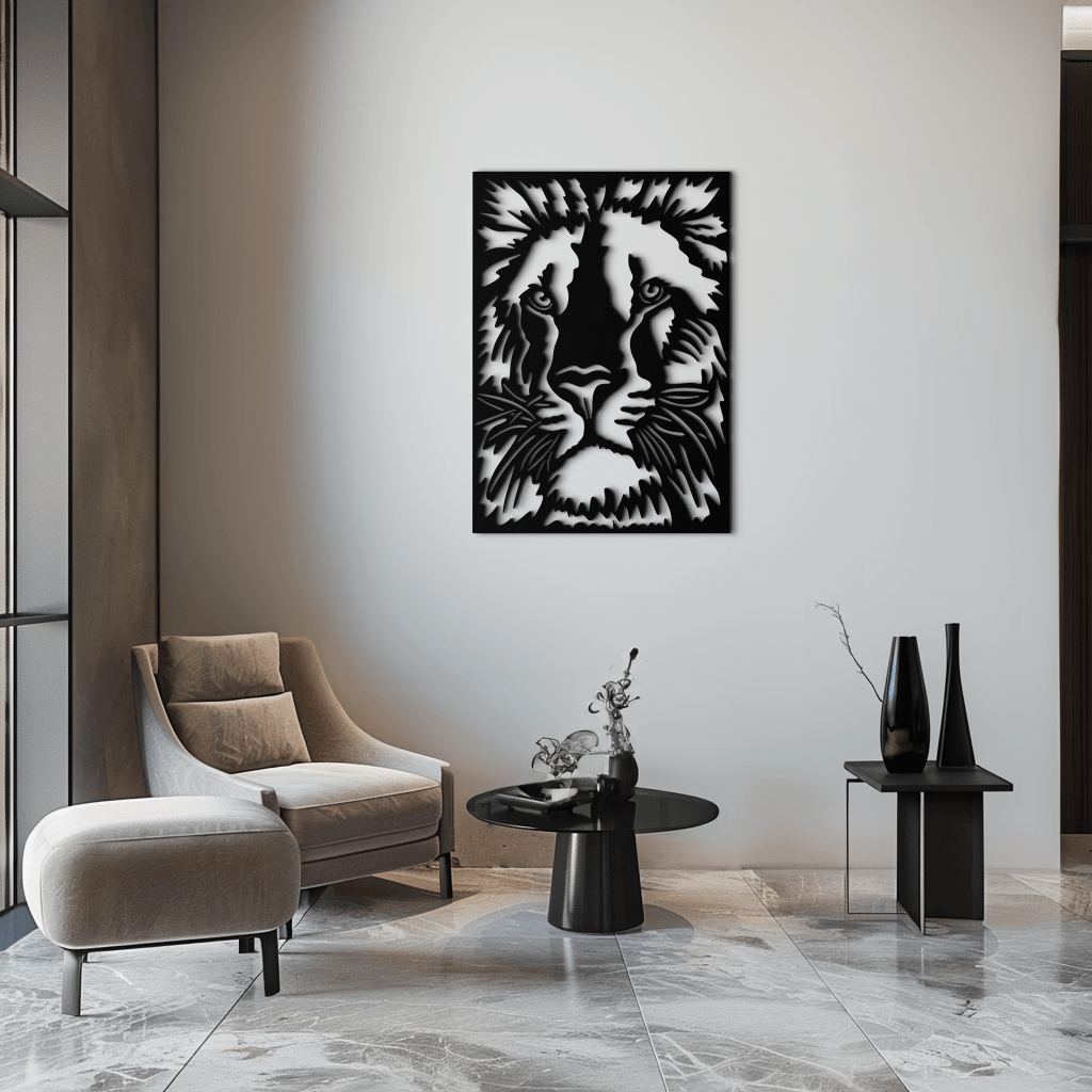 Steel Tiger Face Metal Wall Art - Contemporary Minimalist Style