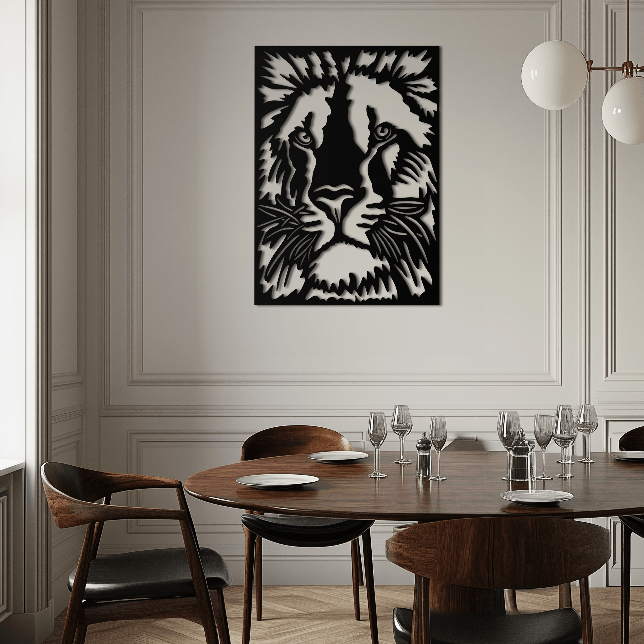 Steel Tiger Face Metal Wall Art - Contemporary Minimalist Style