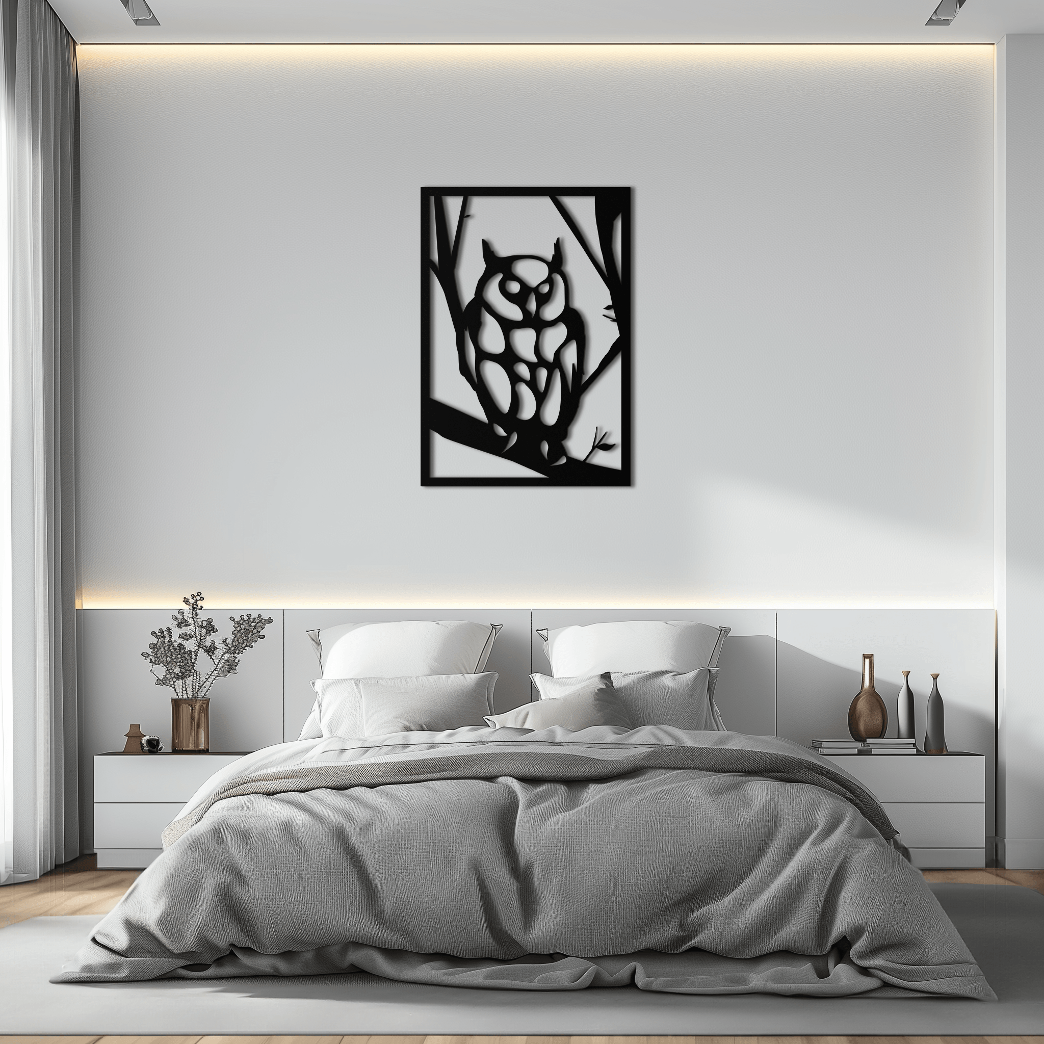 Modern Steel Owl Wall Art - Contemporary Metal Sculpture for Home and Office Decor