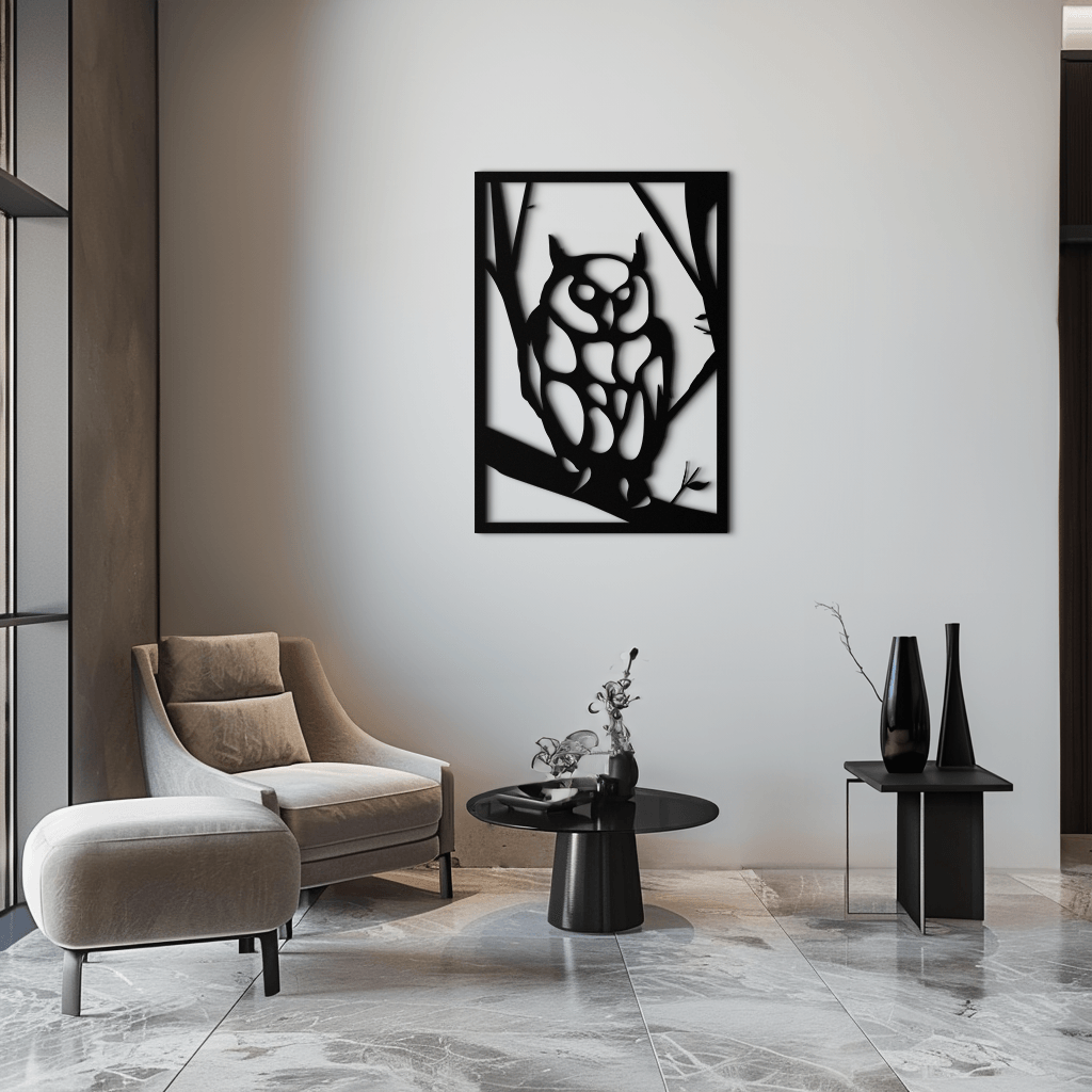 Modern Steel Owl Wall Art - Contemporary Metal Sculpture for Home and Office Decor