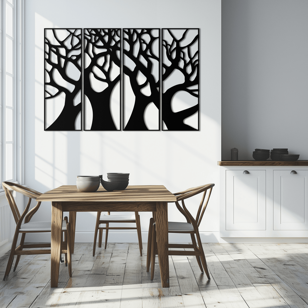 Metal Tree Panel Wall Art Four Piece Contemporary Sculptural