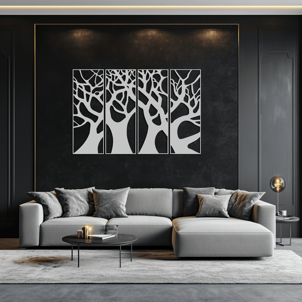 Metal Tree Panel Wall Art Four Piece Contemporary Sculptural