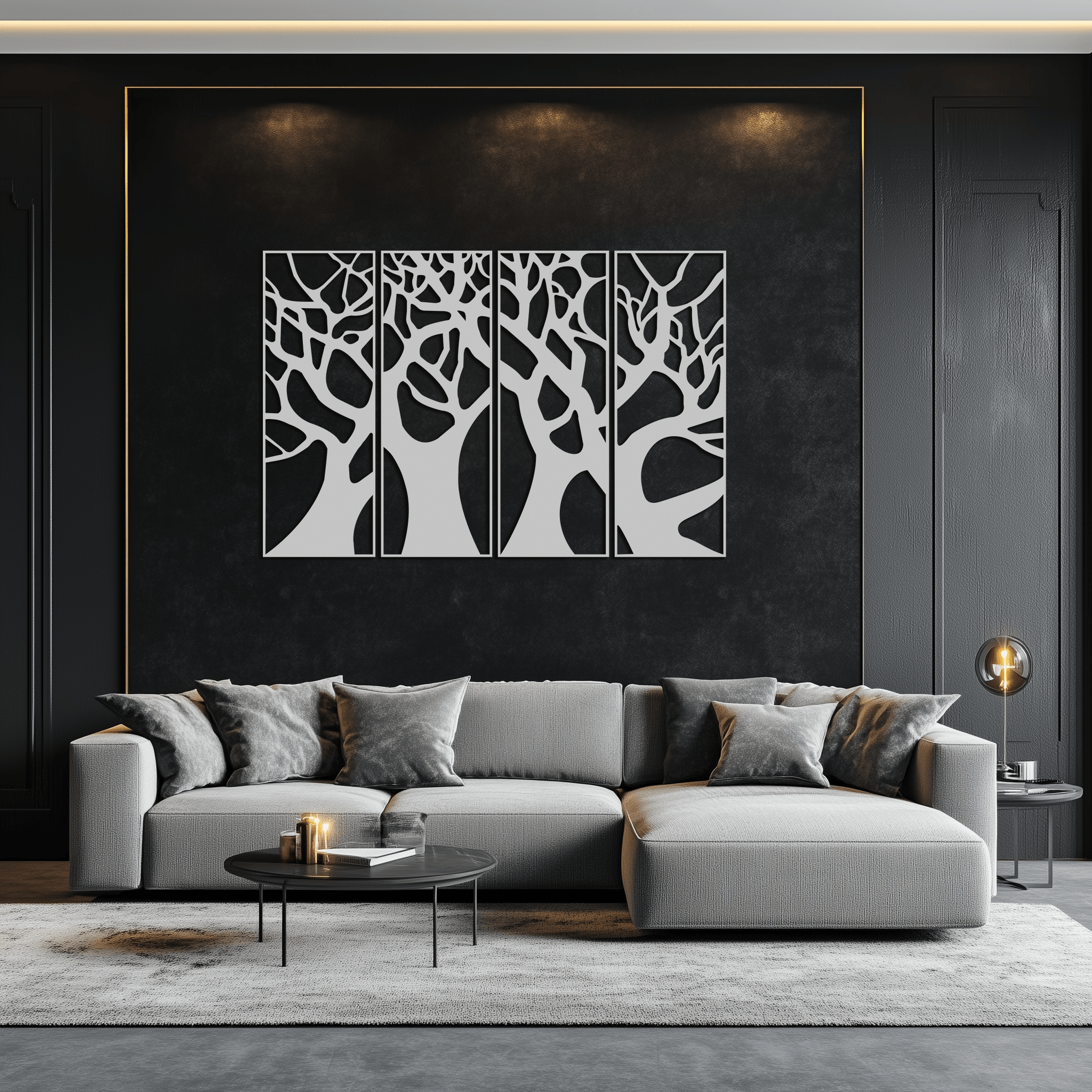 Metal Tree Panel Wall Art Four Piece Contemporary Sculptural