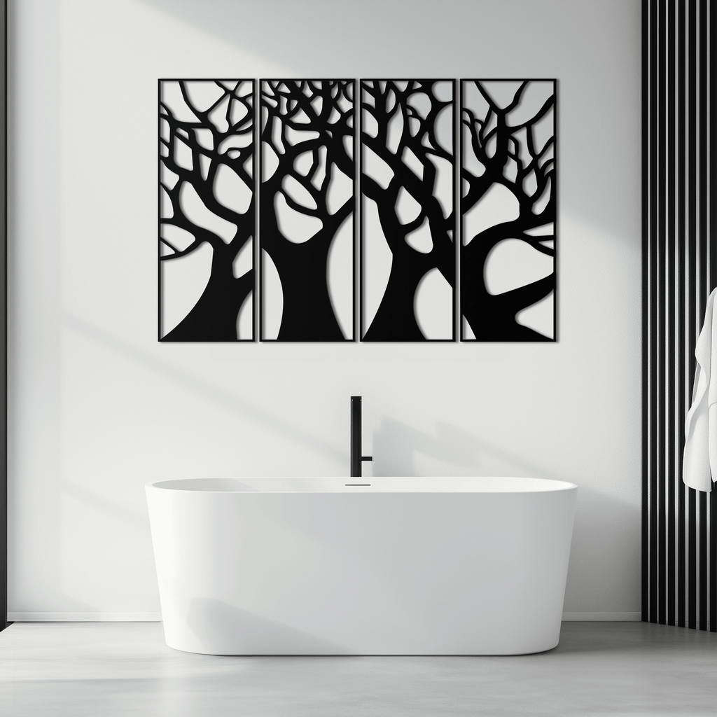 Metal Tree Panel Wall Art Four Piece Contemporary Sculptural