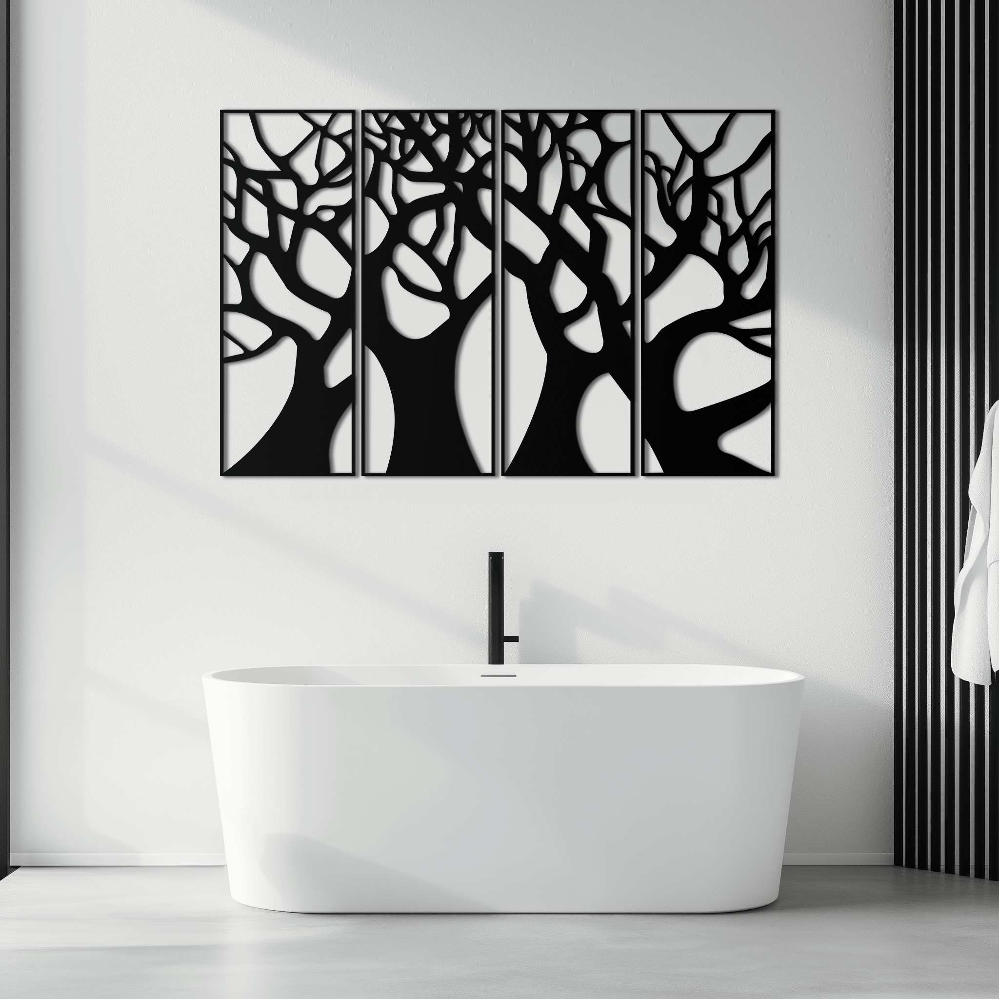 Metal Tree Panel Wall Art Four Piece Contemporary Sculptural
