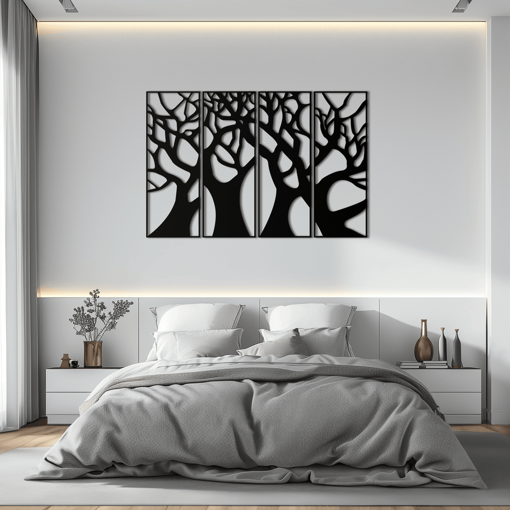 Metal Tree Panel Wall Art Four Piece Contemporary Sculptural
