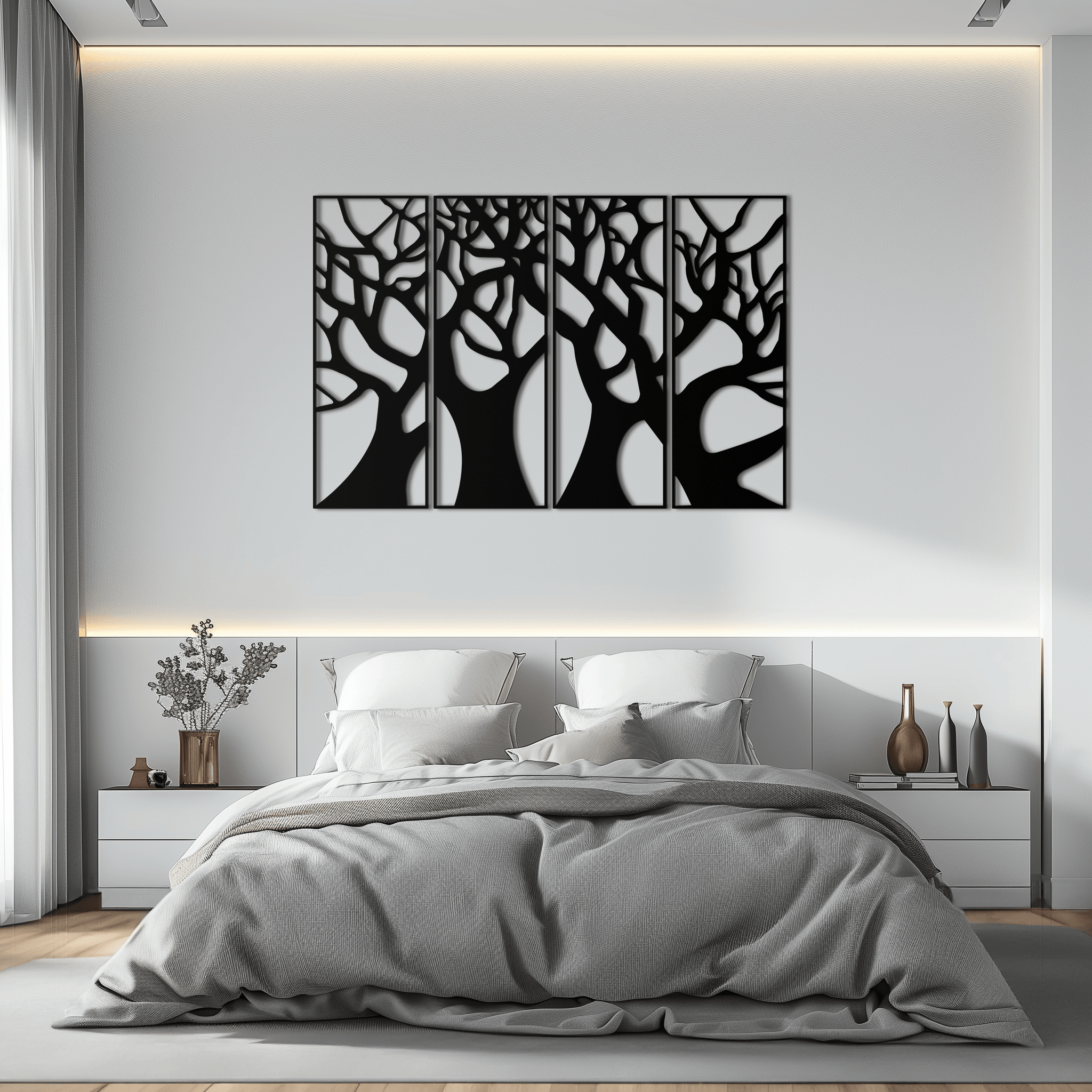 Metal Tree Panel Wall Art Four Piece Contemporary Sculptural