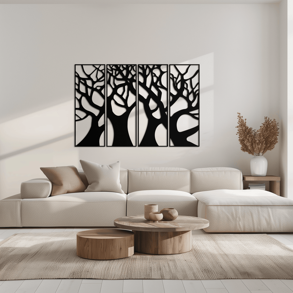 Metal Tree Panel Wall Art Four Piece Contemporary Sculptural
