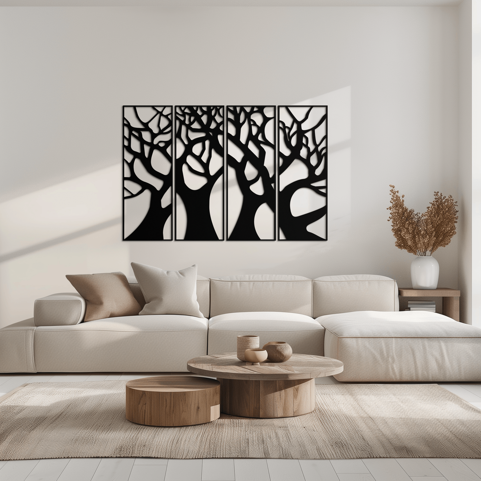 Metal Tree Panel Wall Art Four Piece Contemporary Sculptural