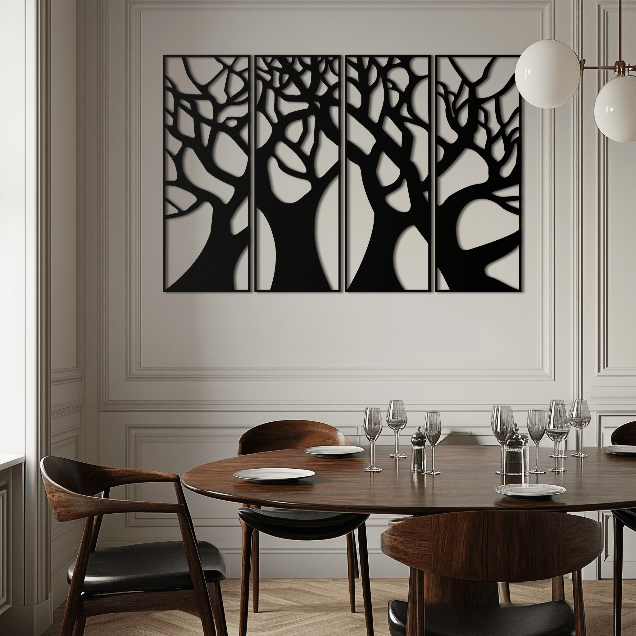 Metal Tree Panel Wall Art Four Piece Contemporary Sculptural