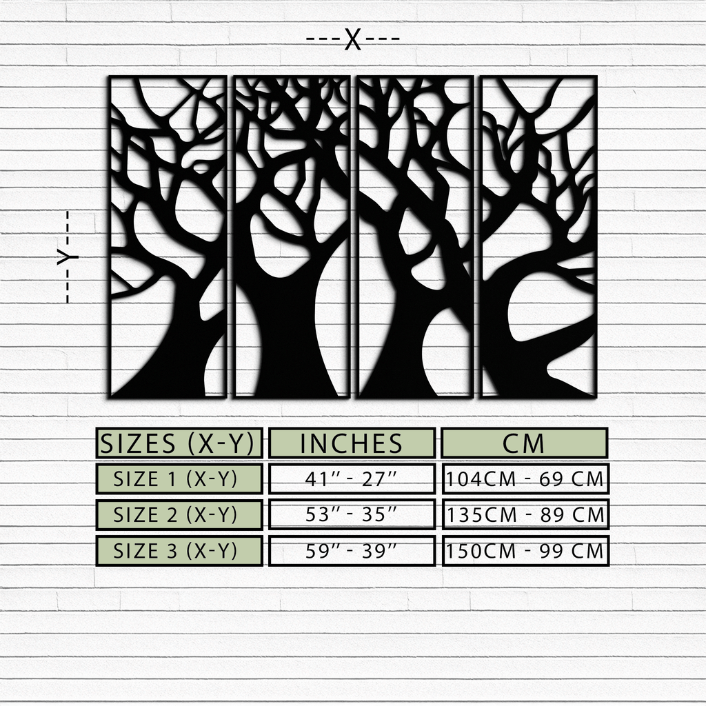 Metal Tree Panel Wall Art Four Piece Contemporary Sculptural