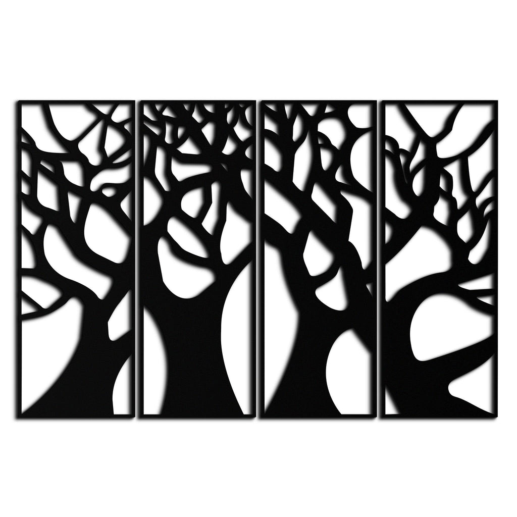 Metal Tree Panel Wall Art Four Piece Contemporary Sculptural