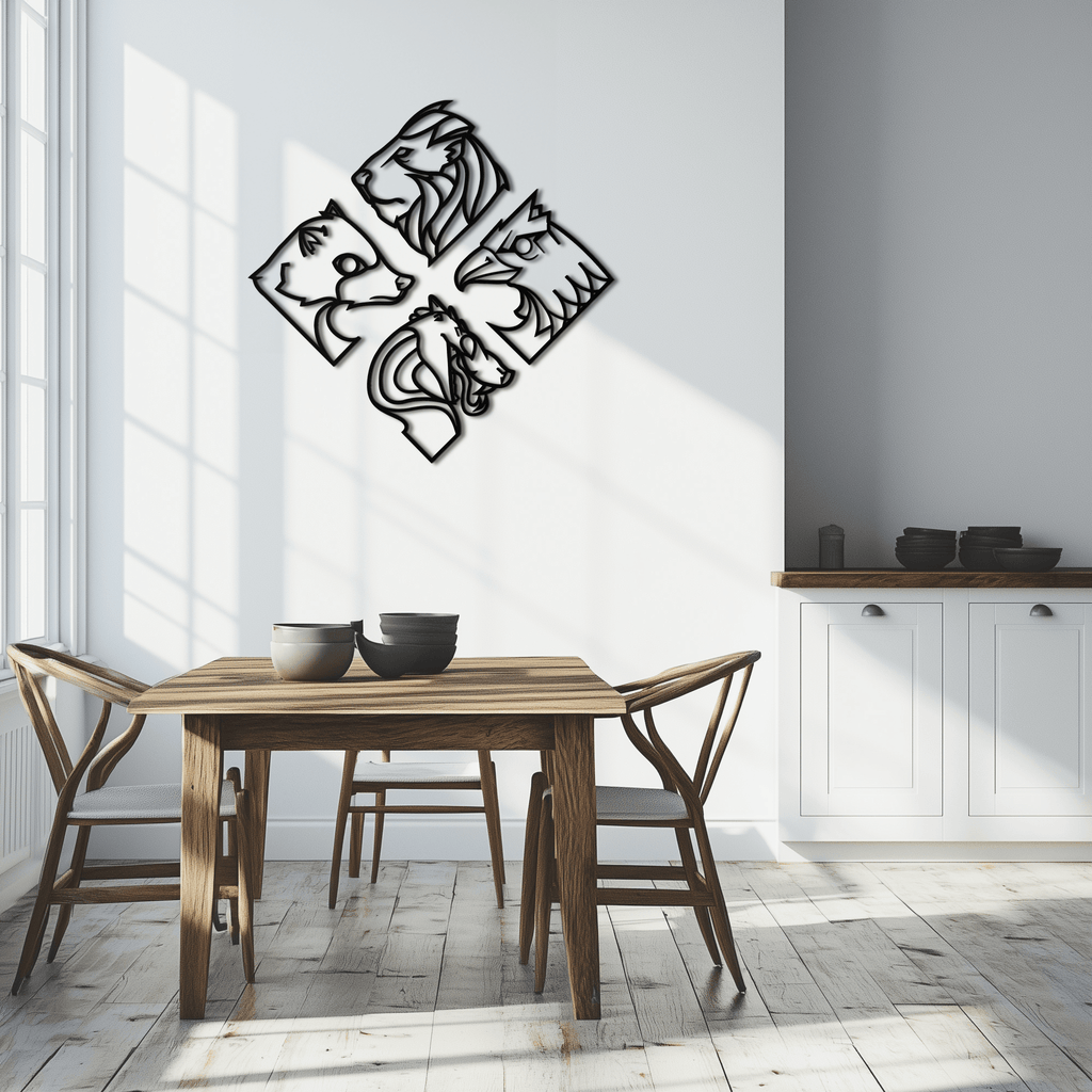 Oversized Four Animal Totem Metal Wall Art Modern Steel Design