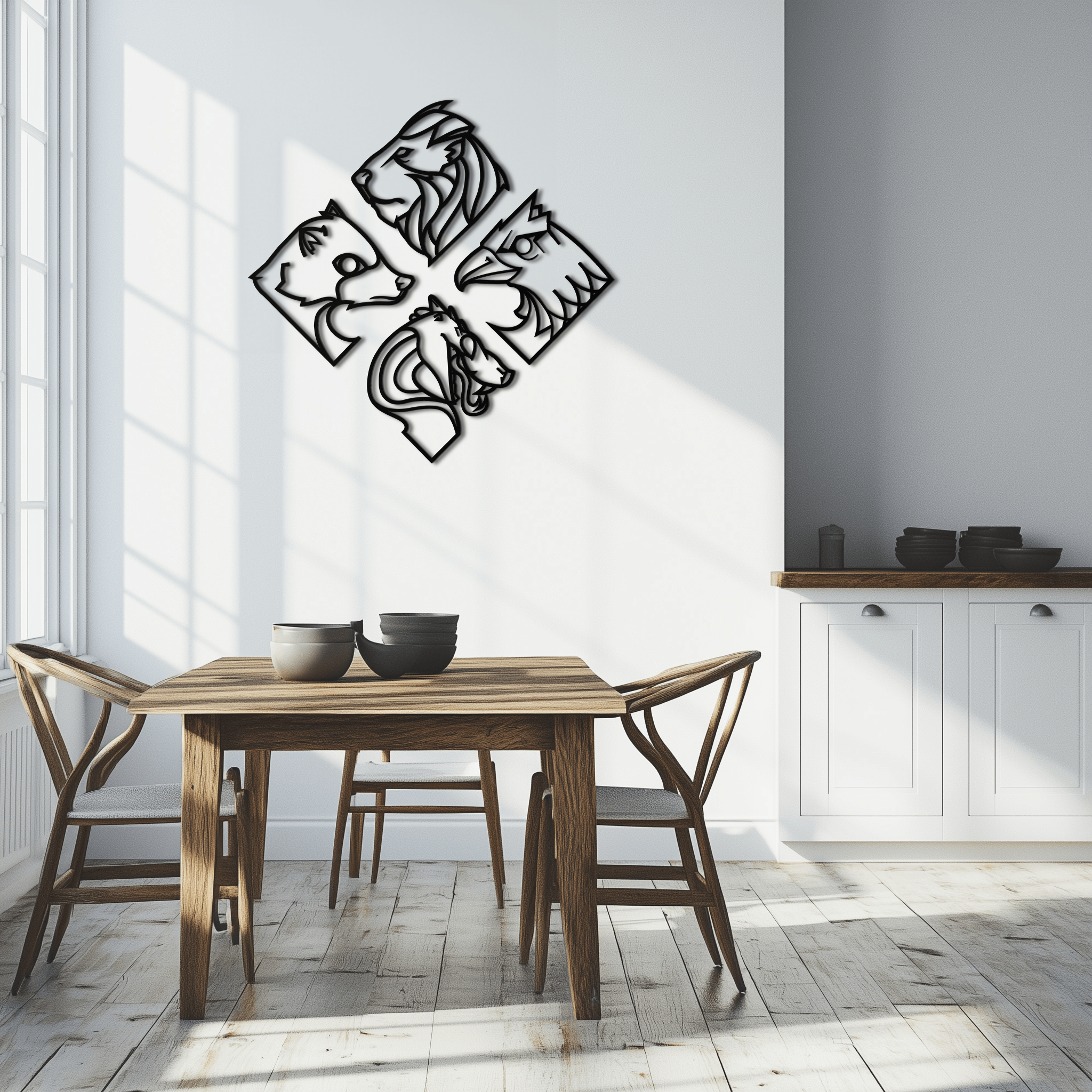 Oversized Four Animal Totem Metal Wall Art Modern Steel Design