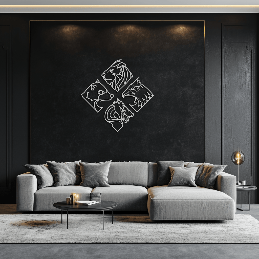Oversized Four Animal Totem Metal Wall Art Modern Steel Design