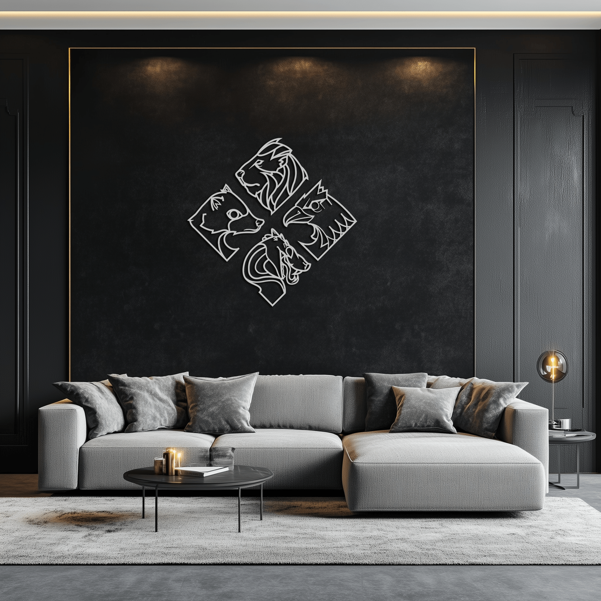 Oversized Four Animal Totem Metal Wall Art Modern Steel Design