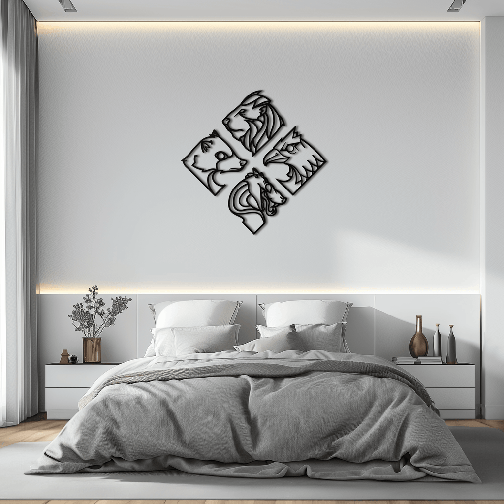 Oversized Four Animal Totem Metal Wall Art Modern Steel Design