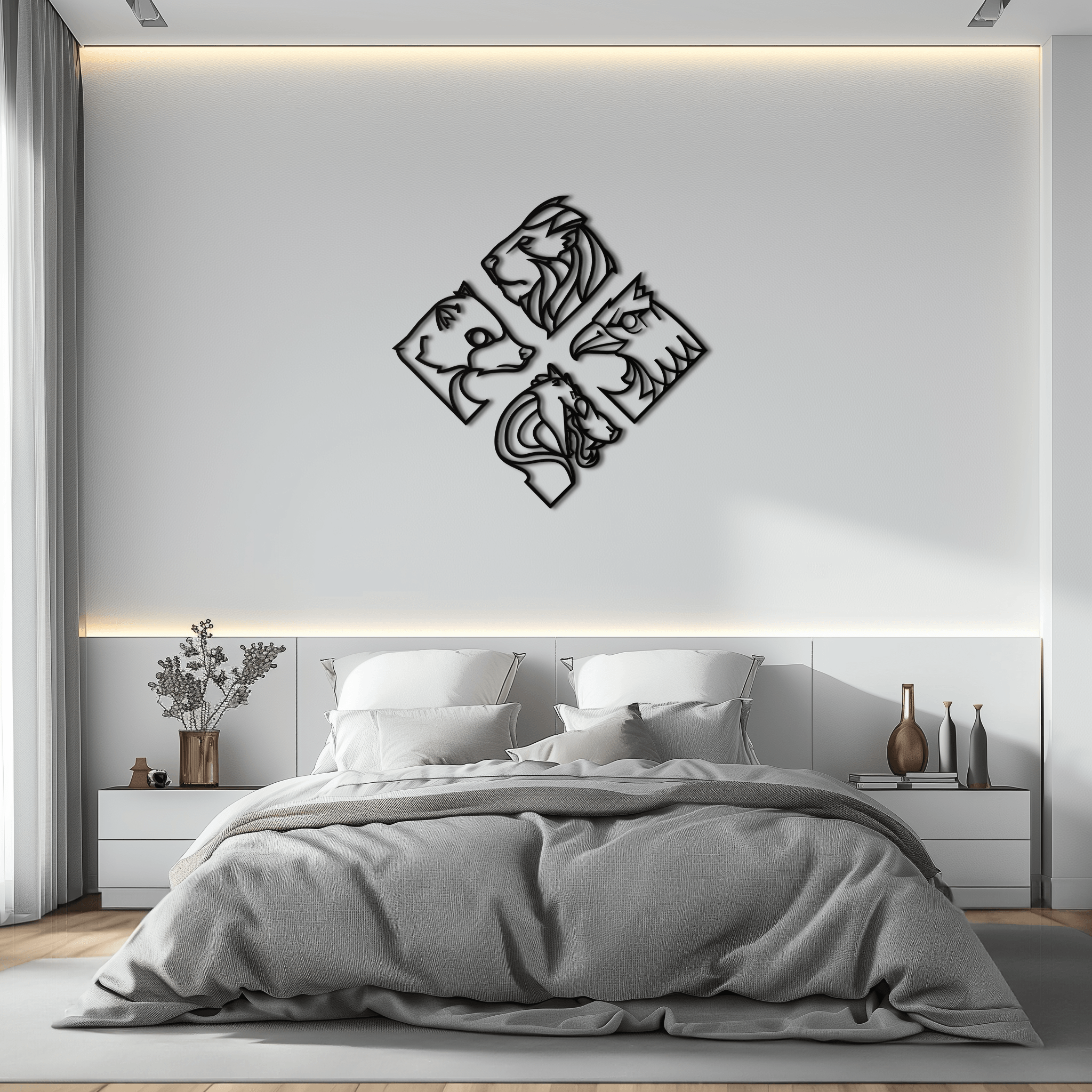 Oversized Four Animal Totem Metal Wall Art Modern Steel Design