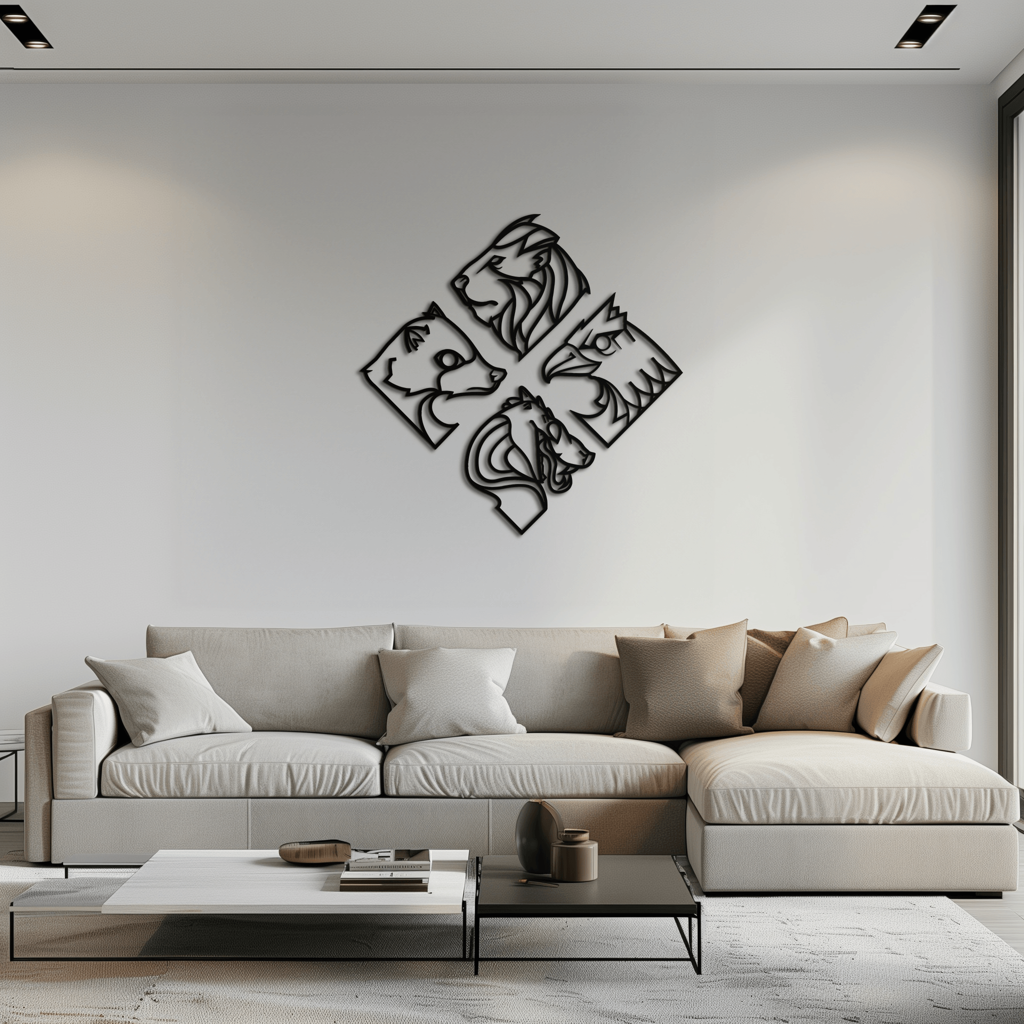 Oversized Four Animal Totem Metal Wall Art Modern Steel Design
