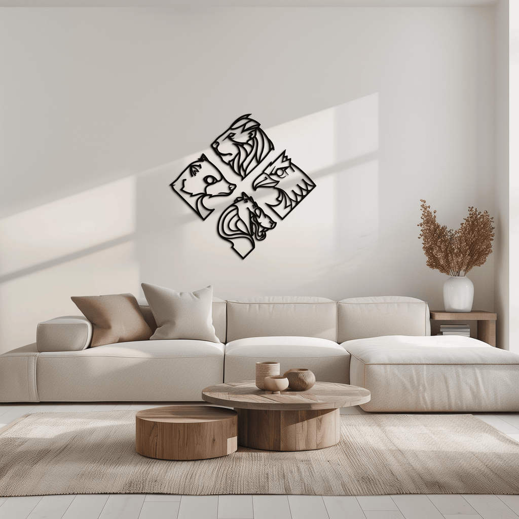 Oversized Four Animal Totem Metal Wall Art Modern Steel Design