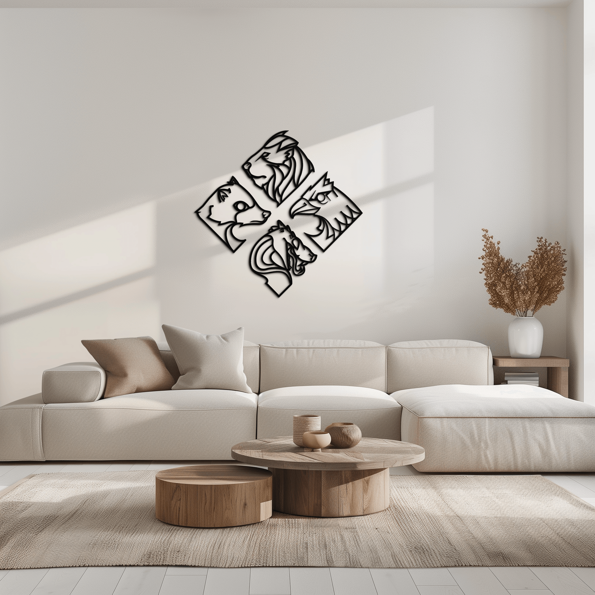 Oversized Four Animal Totem Metal Wall Art Modern Steel Design