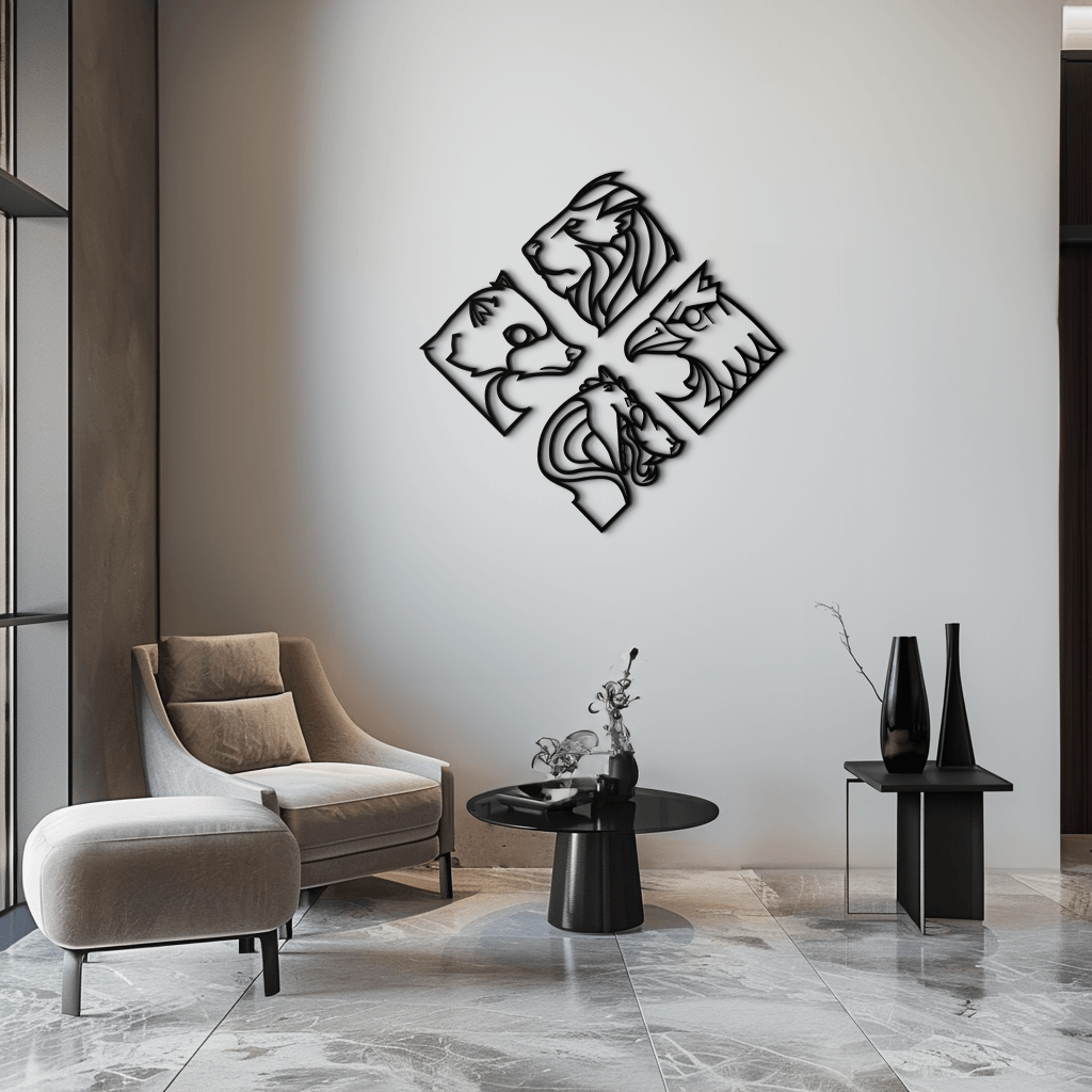 Oversized Four Animal Totem Metal Wall Art Modern Steel Design