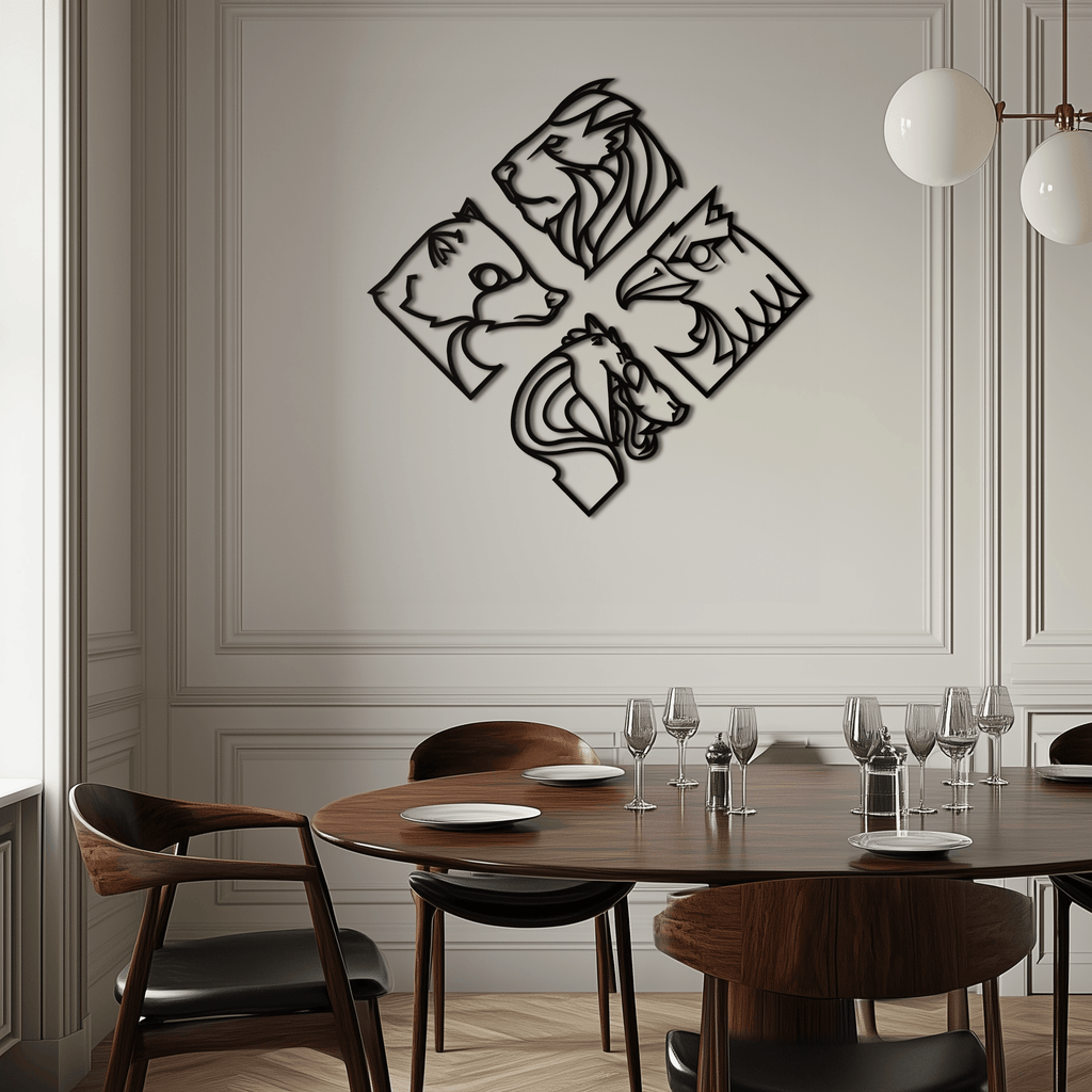 Oversized Four Animal Totem Metal Wall Art Modern Steel Design