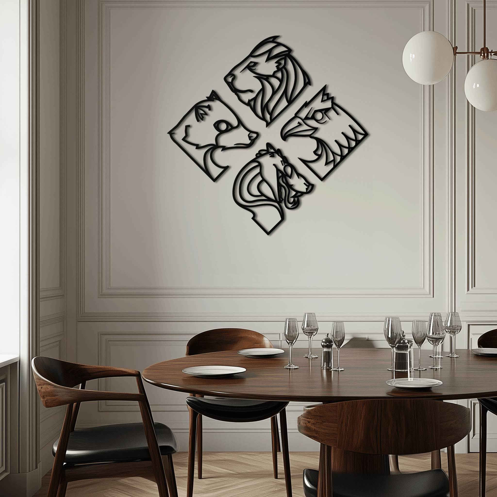 Oversized Four Animal Totem Metal Wall Art Modern Steel Design