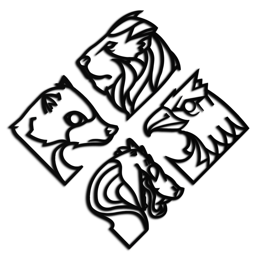 Oversized Four Animal Totem Metal Wall Art Modern Steel Design