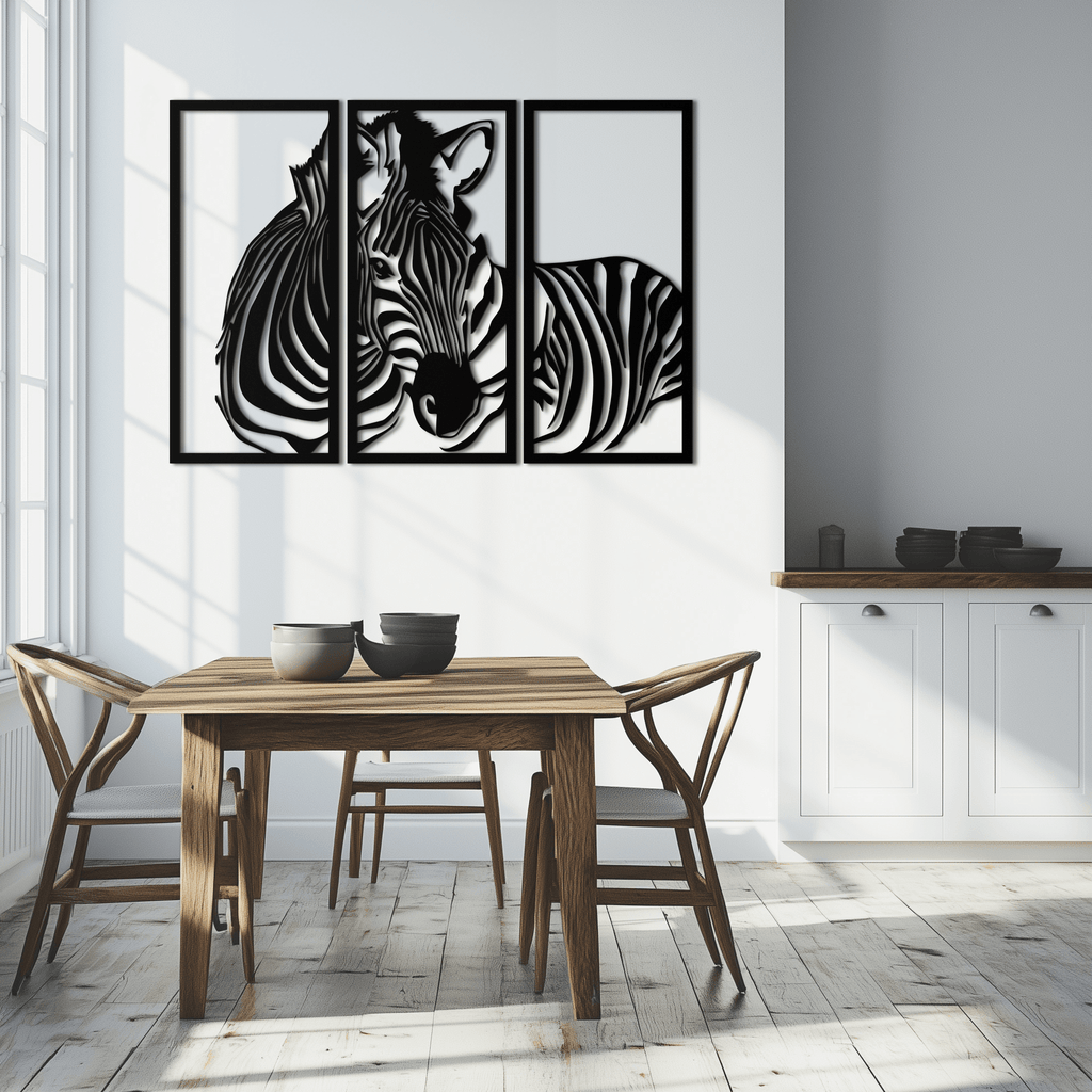 Metal Zebra Three Piece Panel Wall Art - Modern Minimalist Decor