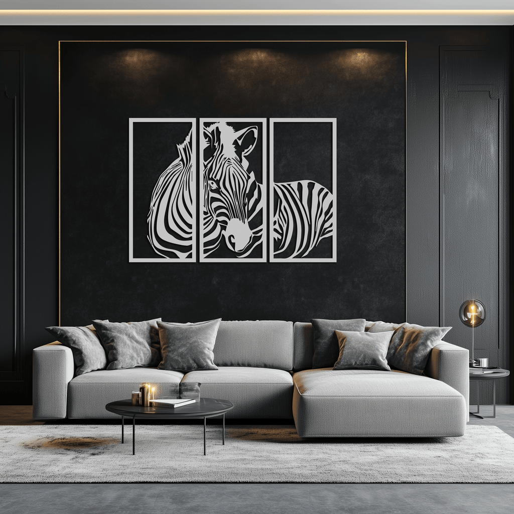 Metal Zebra Three Piece Panel Wall Art - Modern Minimalist Decor