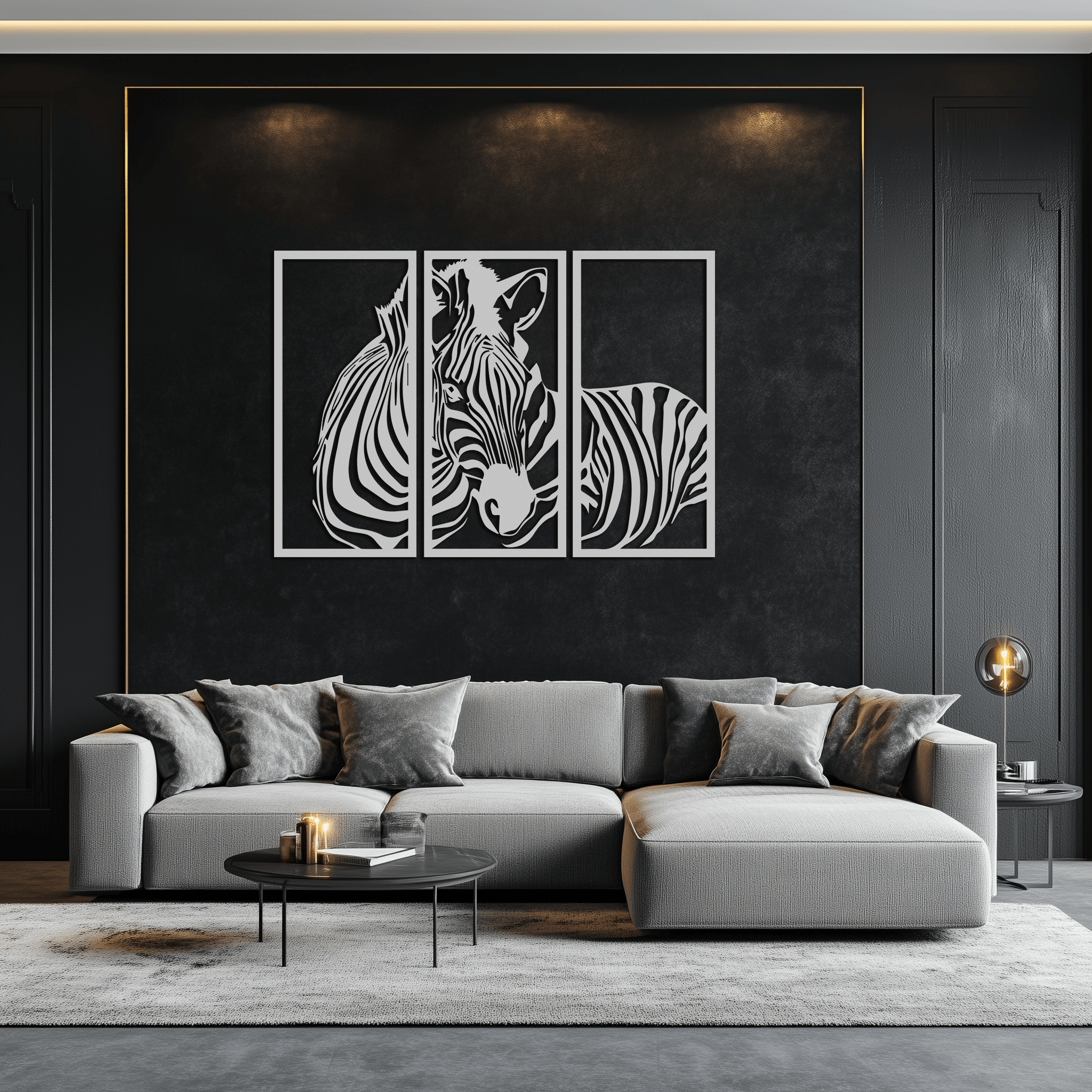 Metal Zebra Three Piece Panel Wall Art - Modern Minimalist Decor