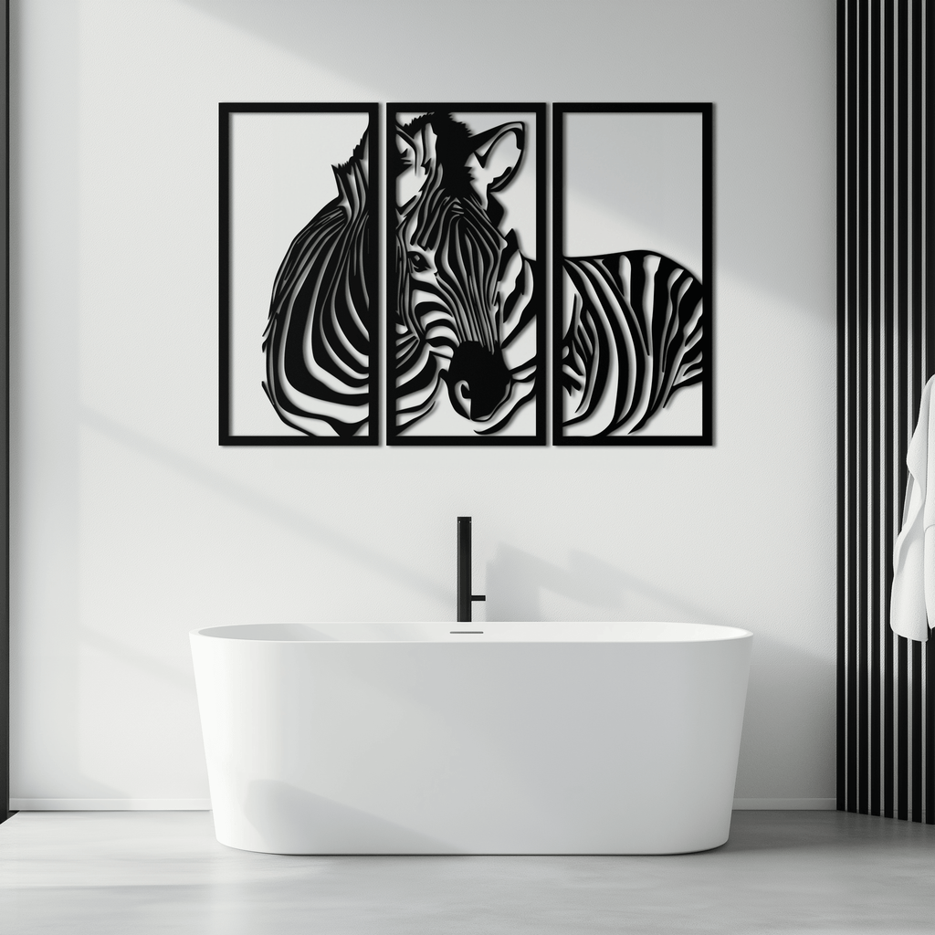 Metal Zebra Three Piece Panel Wall Art - Modern Minimalist Decor