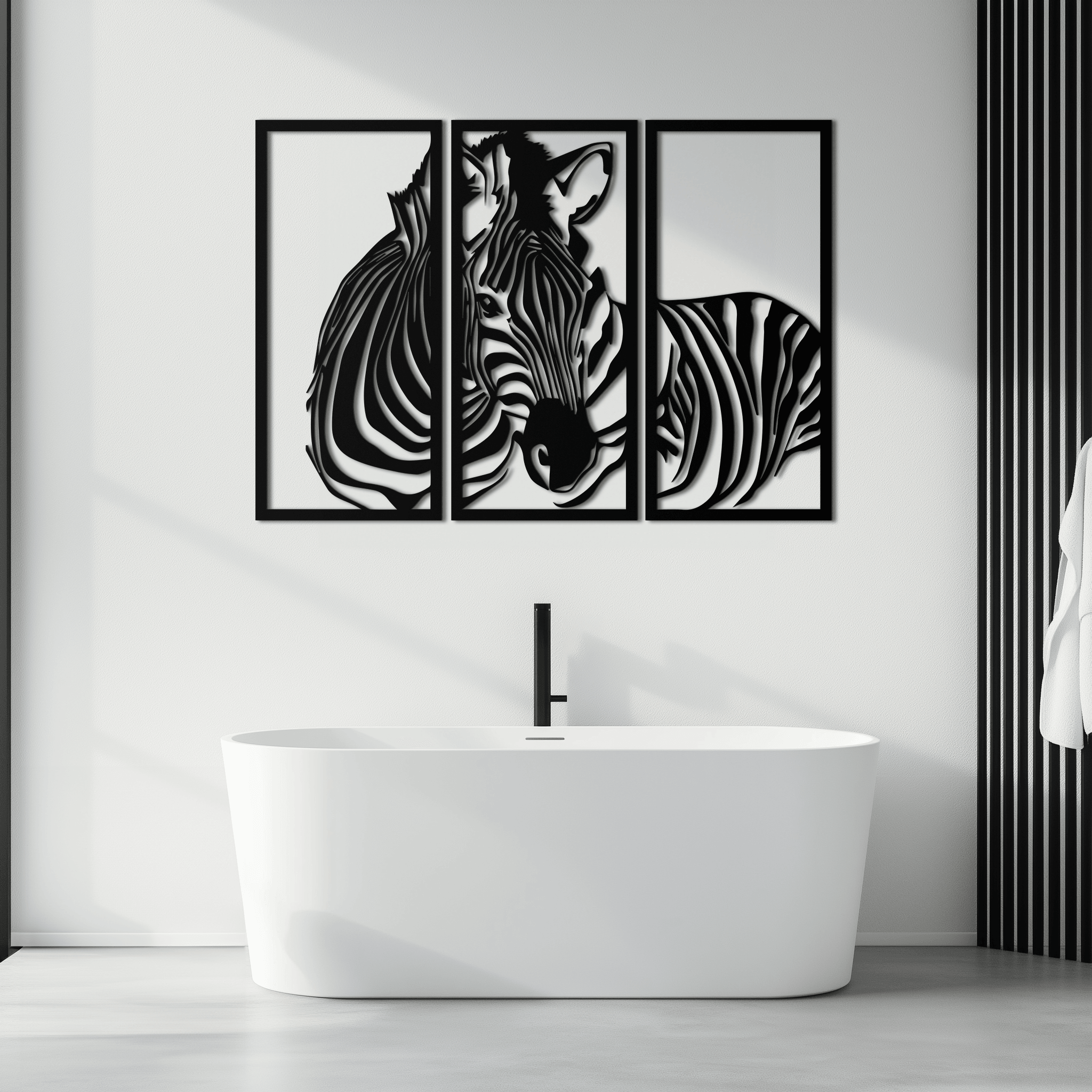 Metal Zebra Three Piece Panel Wall Art - Modern Minimalist Decor