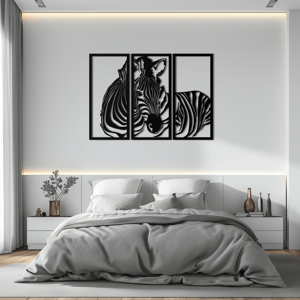 Metal Zebra Three Piece Panel Wall Art - Modern Minimalist Decor