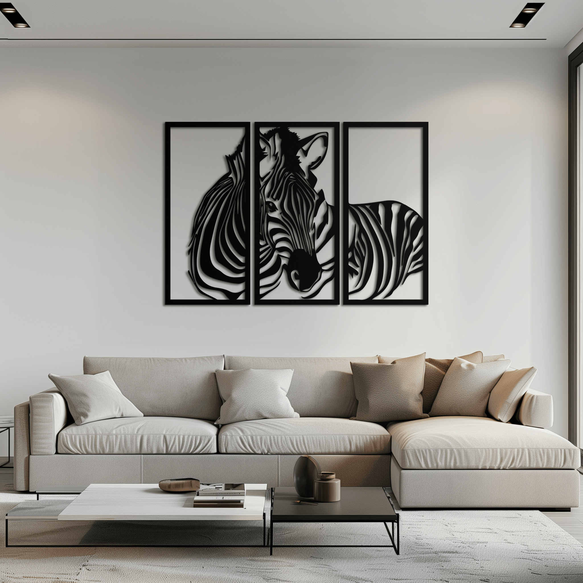 Metal Zebra Three Piece Panel Wall Art - Modern Minimalist Decor