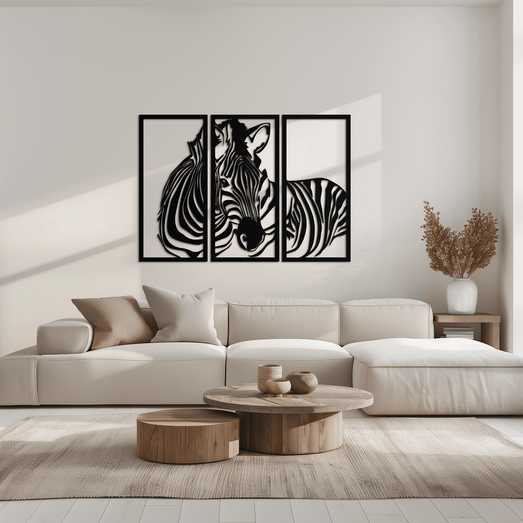 Metal Zebra Three Piece Panel Wall Art - Modern Minimalist Decor
