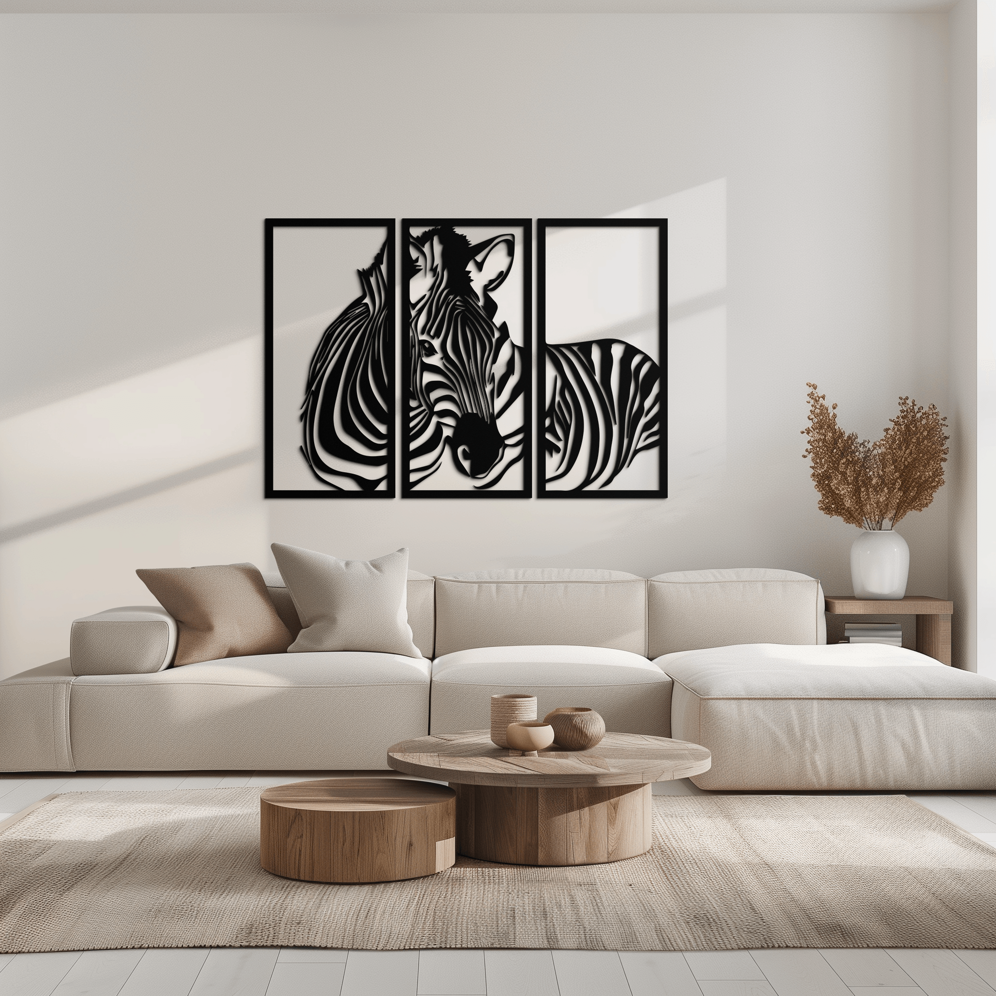 Metal Zebra Three Piece Panel Wall Art - Modern Minimalist Decor