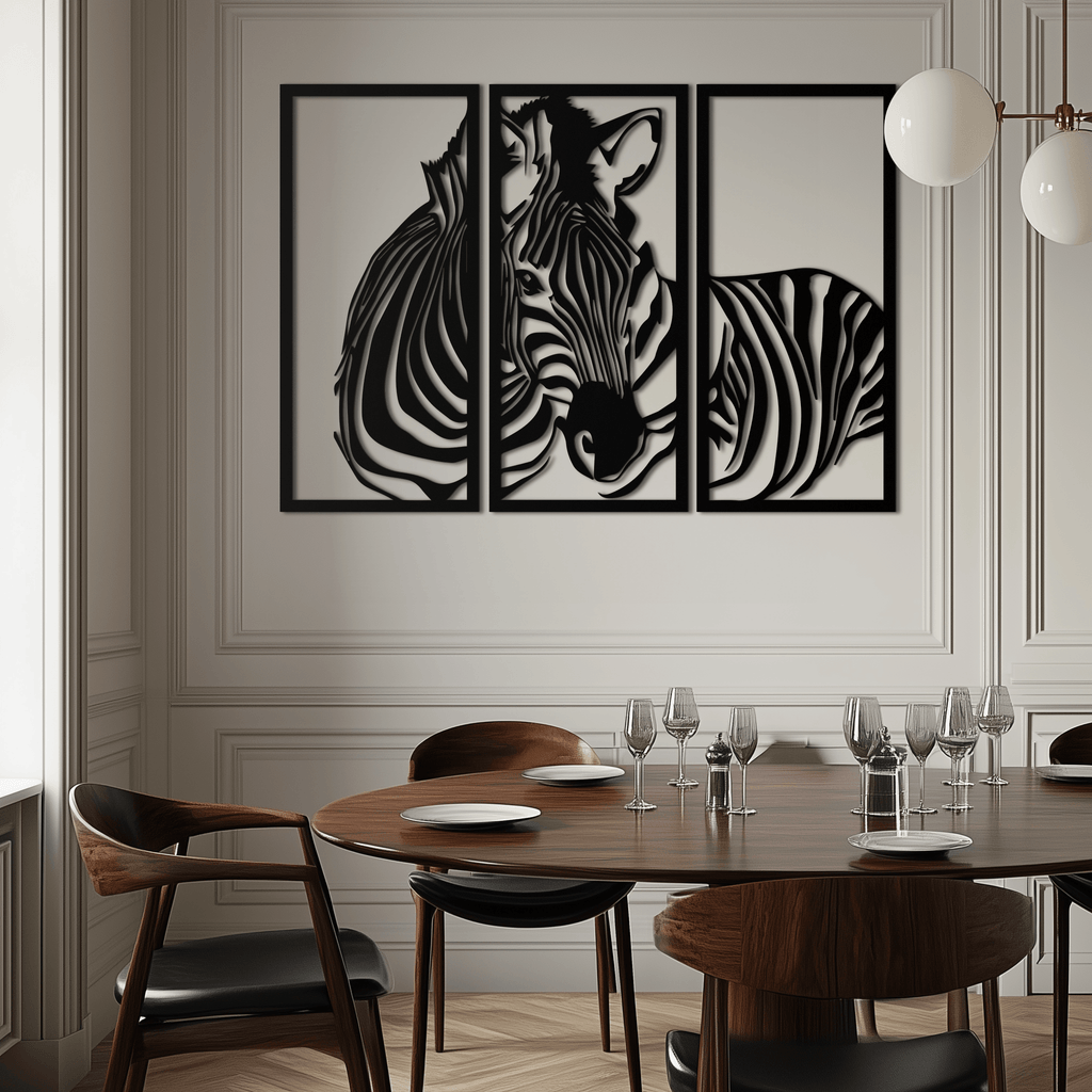 Metal Zebra Three Piece Panel Wall Art - Modern Minimalist Decor