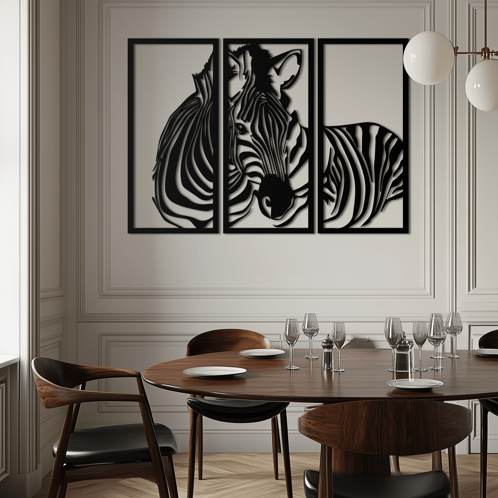 Metal Zebra Three Piece Panel Wall Art - Modern Minimalist Decor
