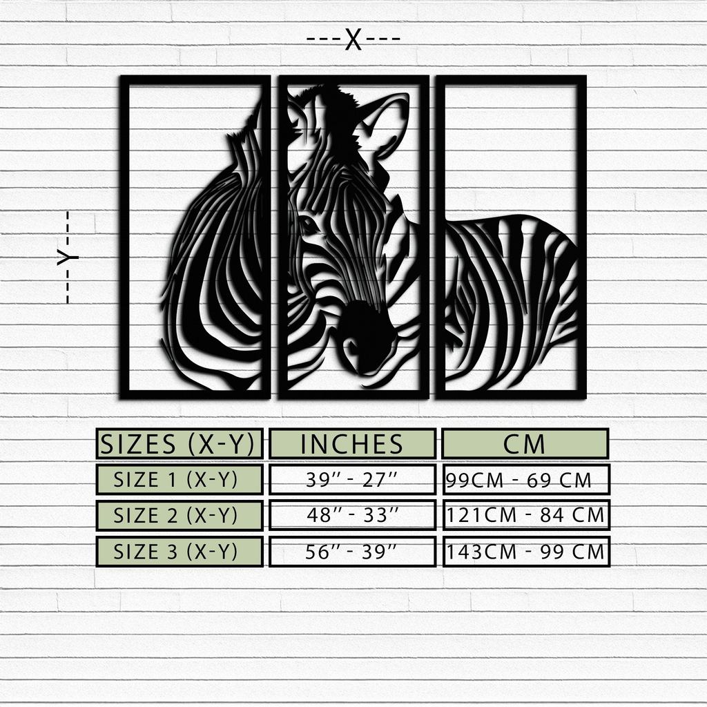 Metal Zebra Three Piece Panel Wall Art - Modern Minimalist Decor