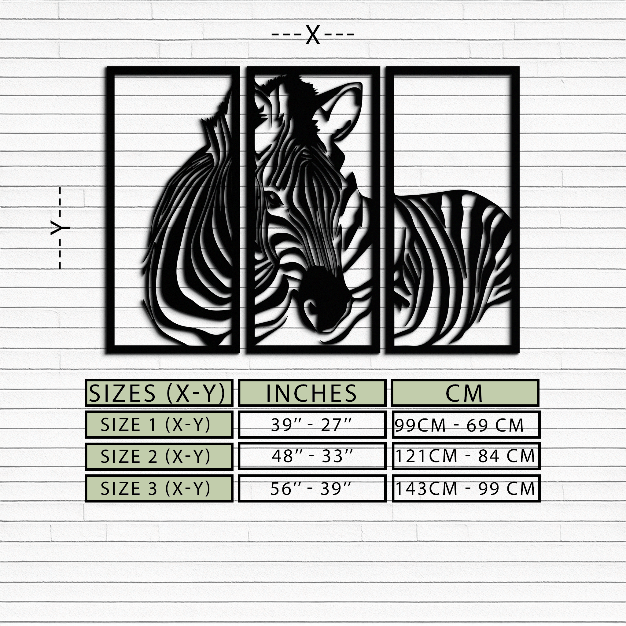 Metal Zebra Three Piece Panel Wall Art - Modern Minimalist Decor