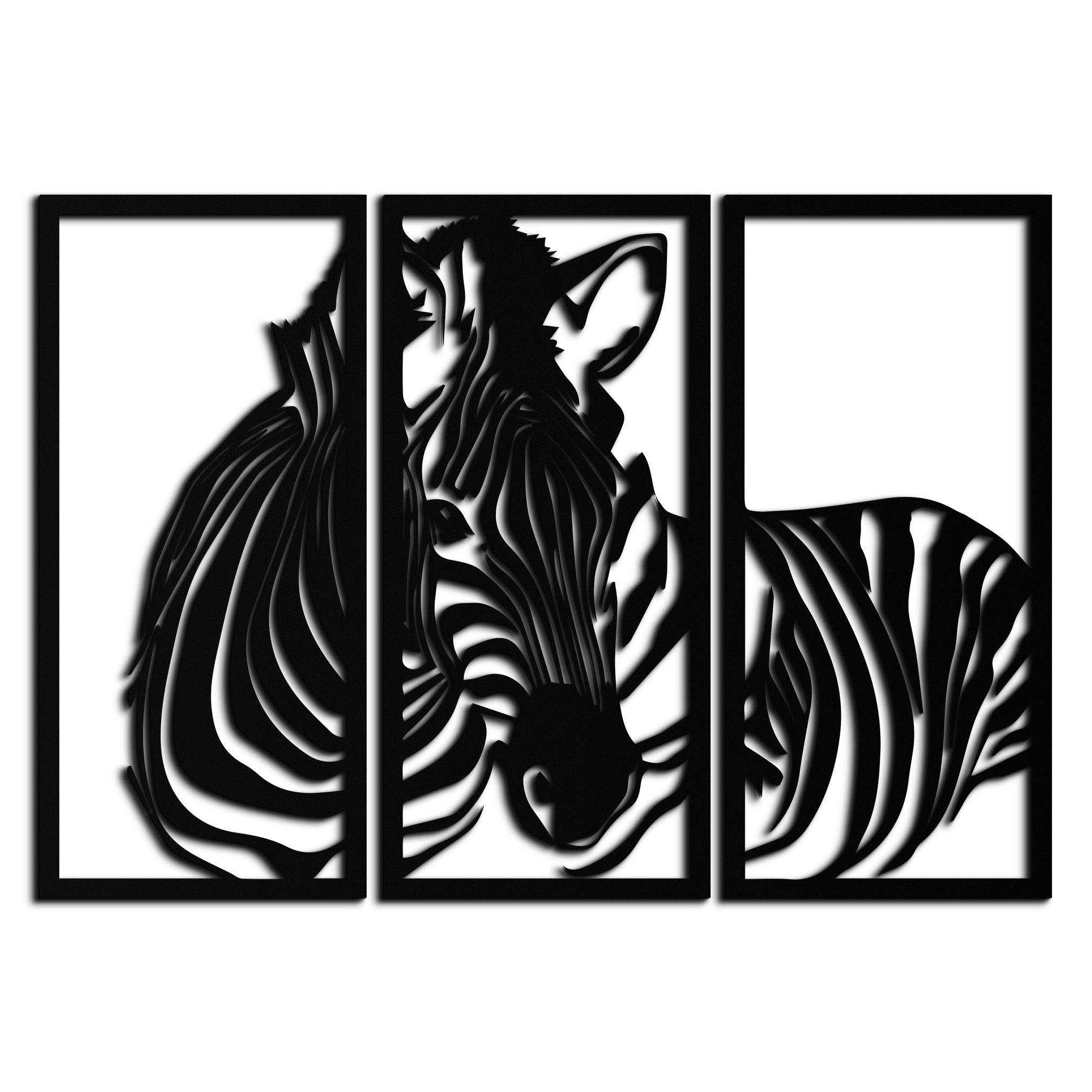 Metal Zebra Three Piece Panel Wall Art - Modern Minimalist Decor