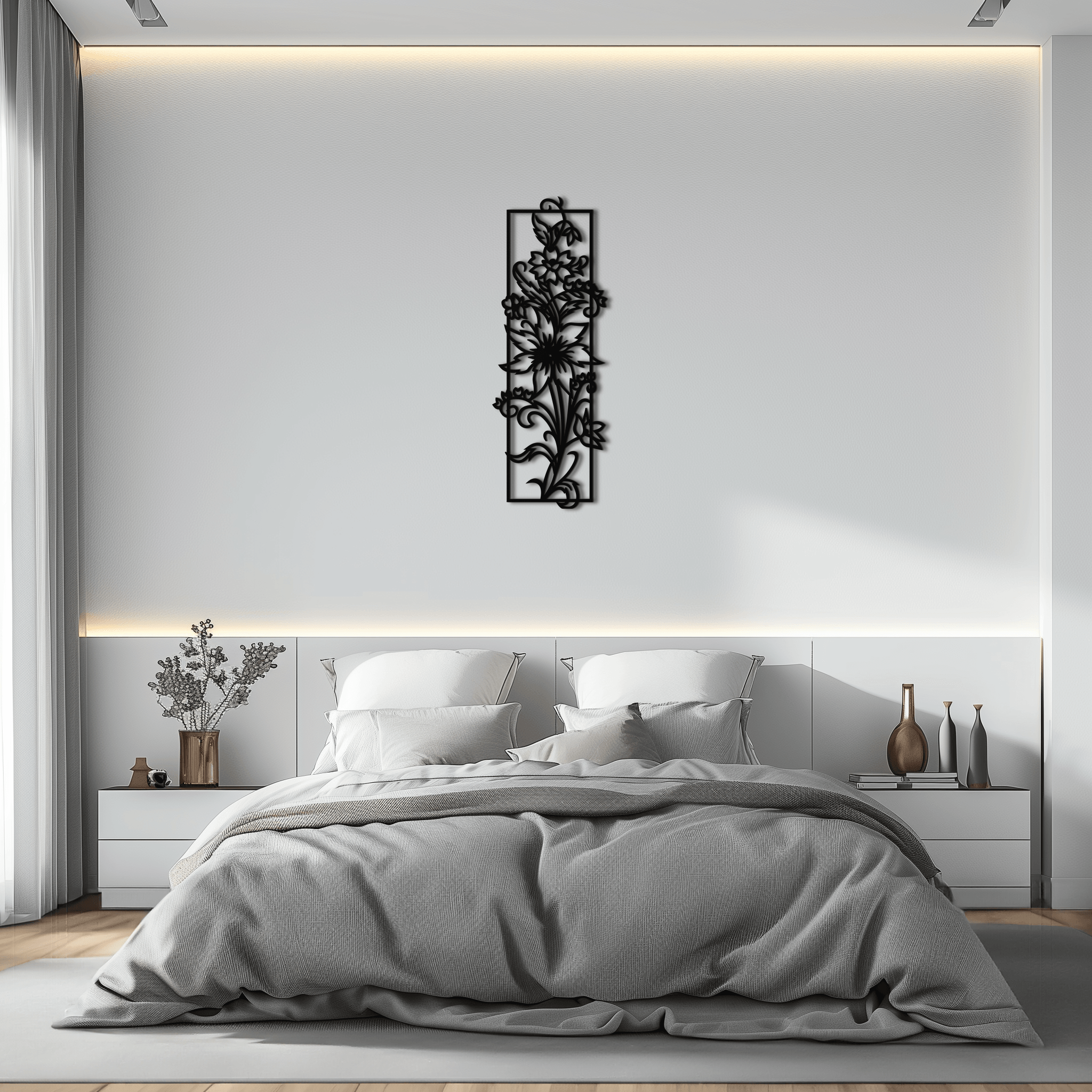 Metal Floral Wall Art Panel - Contemporary Steel Botanical Design
