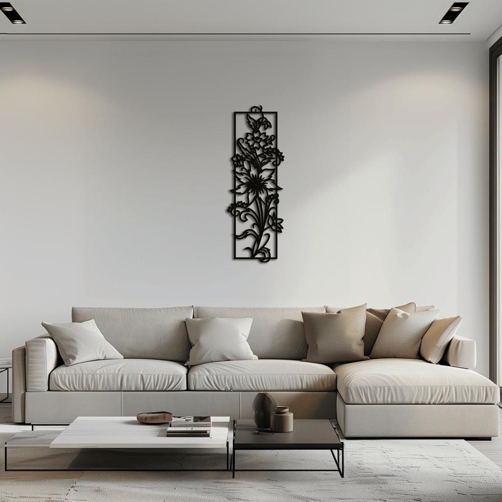 Metal Floral Wall Art Panel - Contemporary Steel Botanical Design