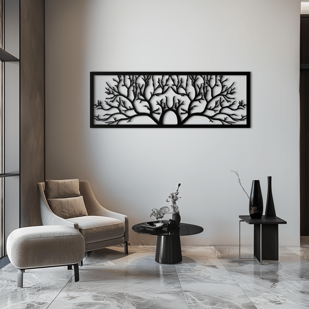 Handcrafted Steel Tree of Life Horizontal Metal Wall Decor - Large
